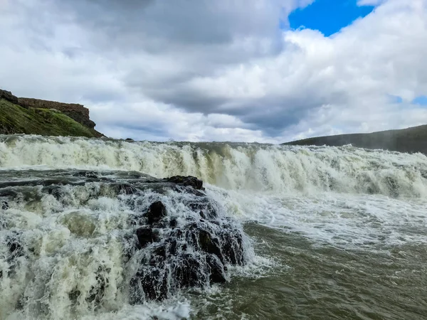 Fantastiskt Stort Vattenfall Gullfoss Island — Stockfoto