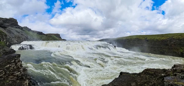 Fantastiskt Stort Vattenfall Gullfoss Island — Stockfoto