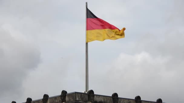 Una Bandera Alemania Ondeando Lentamente Viento Sobre Asta Bandera — Vídeos de Stock