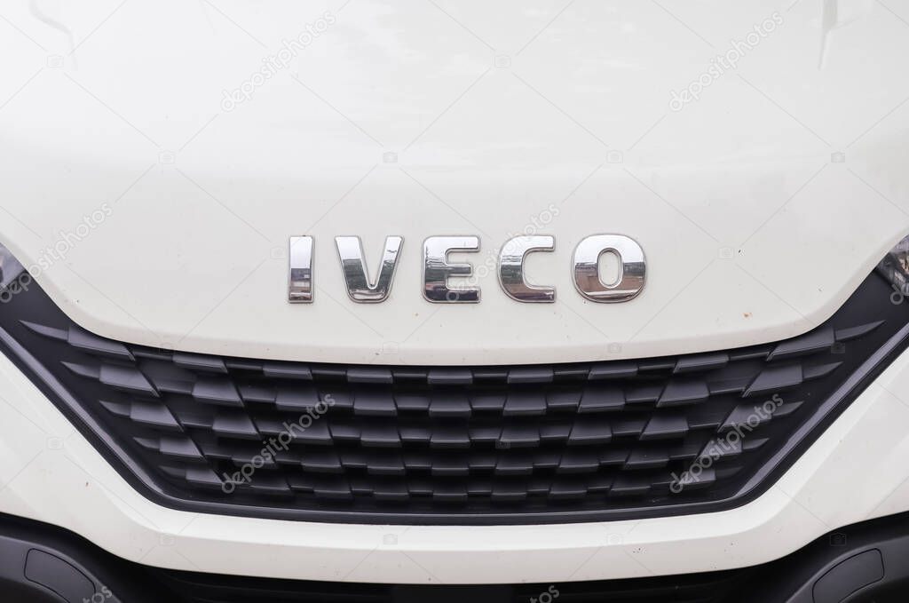 Kiel, Germany - 16. October 2022: Logo of the company Iveco on white cargo van