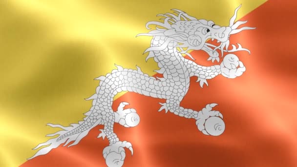 Bhutan Vlag Realistische Zwaaiende Stof Vlag — Stockvideo