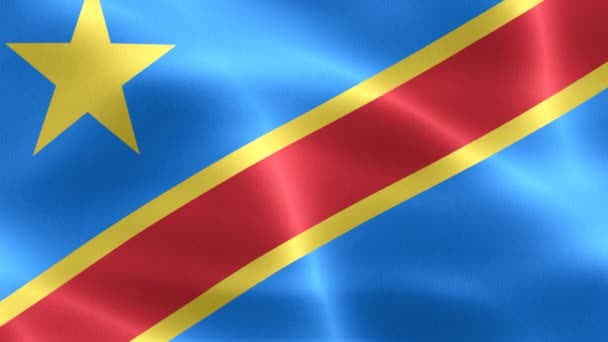 Bandeira República Democrática Congo Bandeira Tecido Ondulante Realista — Vídeo de Stock