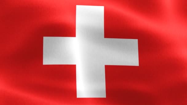 Bandeira Suíça Bandeira Tecido Ondulante Realista — Vídeo de Stock