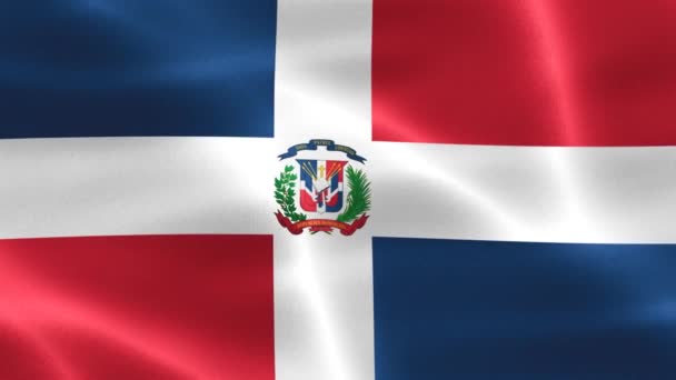 Dominik Cumhuriyeti Bayrağı Gerçekçi Kumaş Bayrağı Sallıyor — Stok video