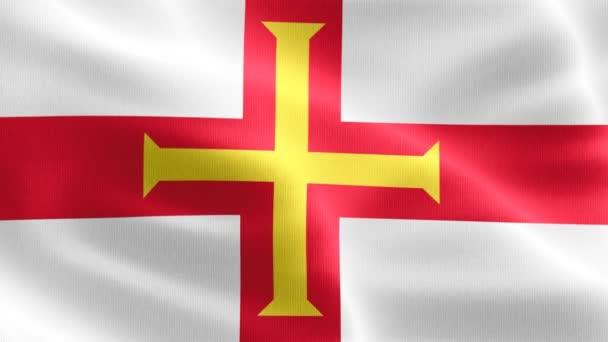 Flagge Von Guernsey Realistisch Schwenkende Stofffahne — Stockvideo