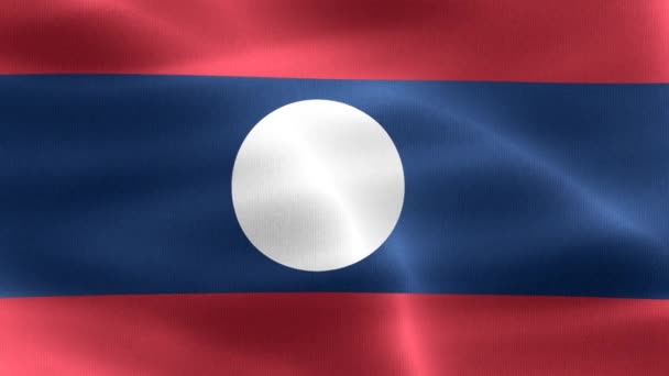 Bandera Laos Bandera Tela Ondeante Realista — Vídeo de stock