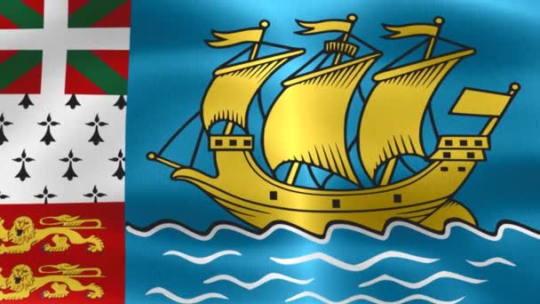 Bandeira São Pedro Miquelon Bandeira Tecido Ondulante Realista — Vídeo de Stock