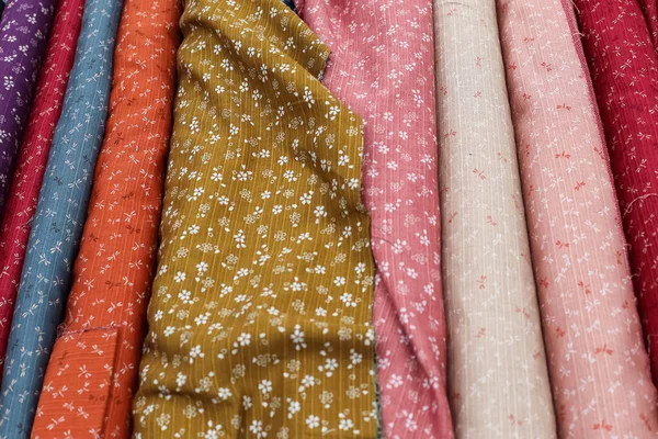 Samples Cloth Fabrics Different Colors Found Fabrics Market — стоковое фото