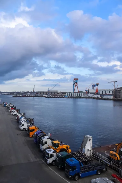 Kiel Alemanha Outubro 2022 Recipiente Caminhões Esperando Travessia Para Suécia — Fotografia de Stock