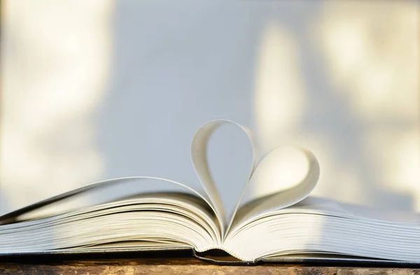 Open Book Lies Table Pages Folded Shape Heart Concept Love — Stockfoto