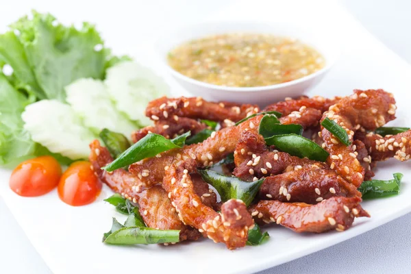 Fried pork topping with white sesame — Stock Photo, Image