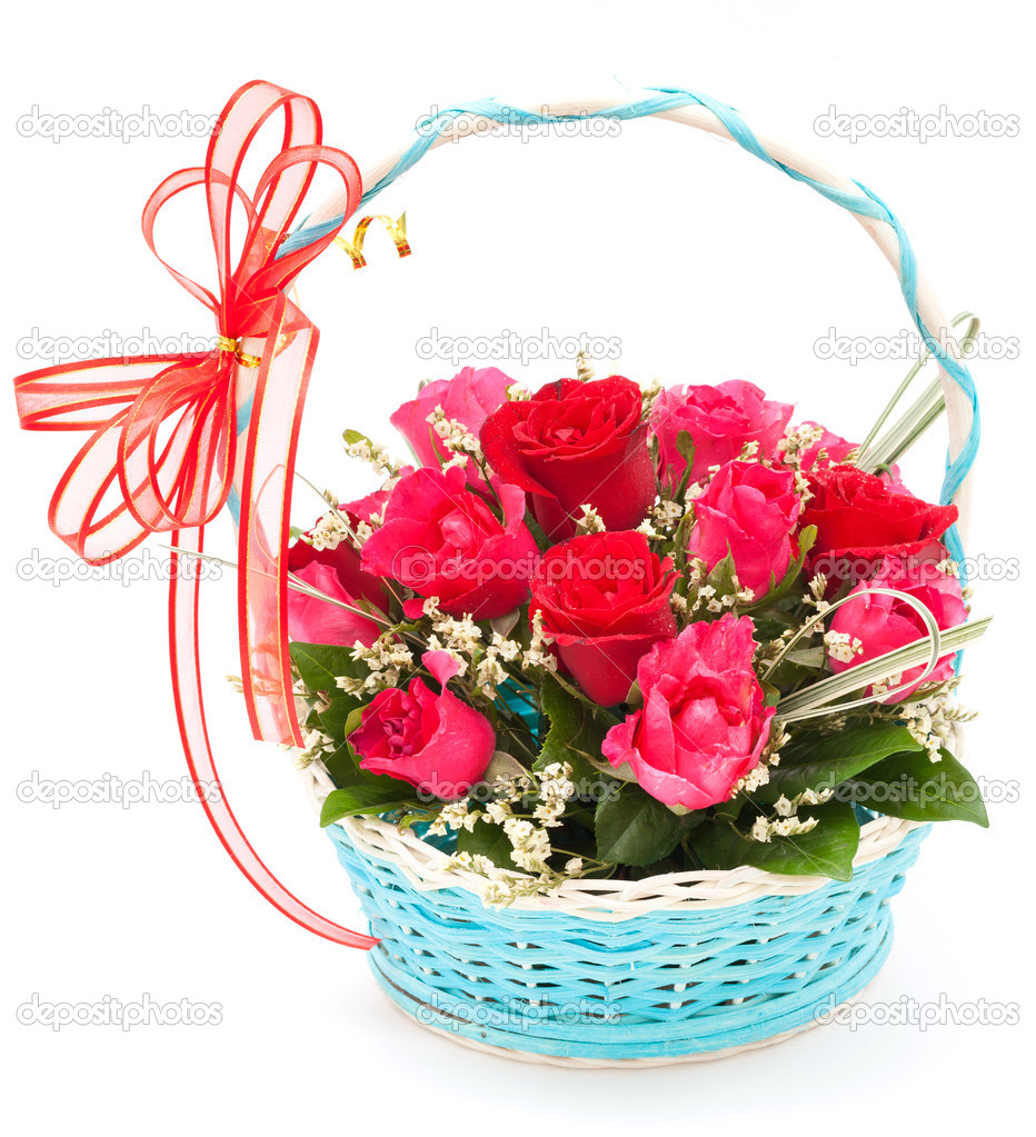 pink rose in basket
