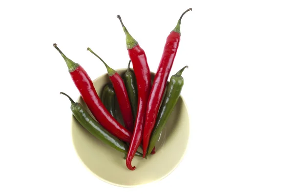 Isolated pack of top chili peppers on the plate — Stock Photo, Image