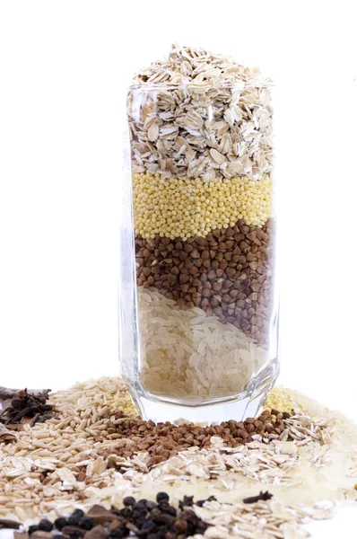 Conjunto aislado de cereales en vidrio —  Fotos de Stock
