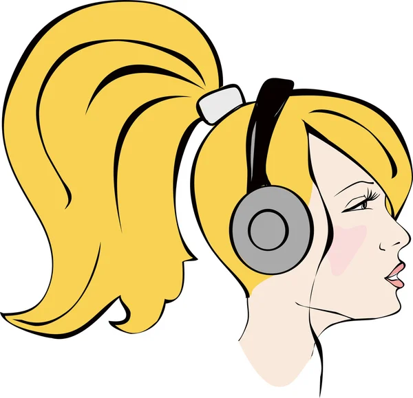 Perfil chica con auriculares — Vector de stock