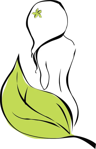 kız ve yeşil yaprak vektör çizimi 