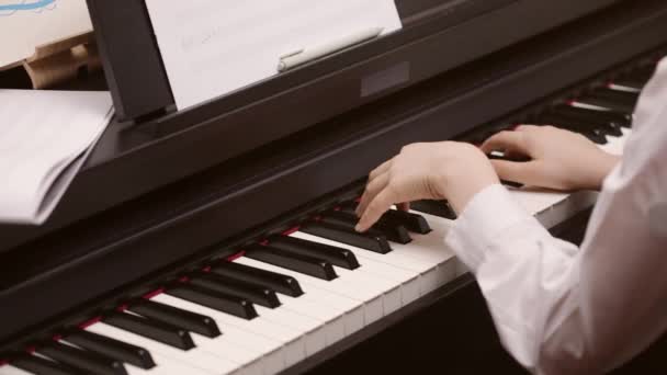 Boy Preparing Musical Exam Test See Better Puts Glasses Child — Stock Video