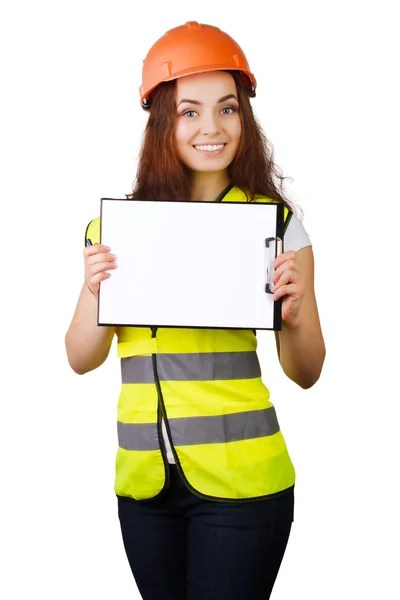 Attractive worker with reflector vest isolated on a over a white background — Stock Photo, Image
