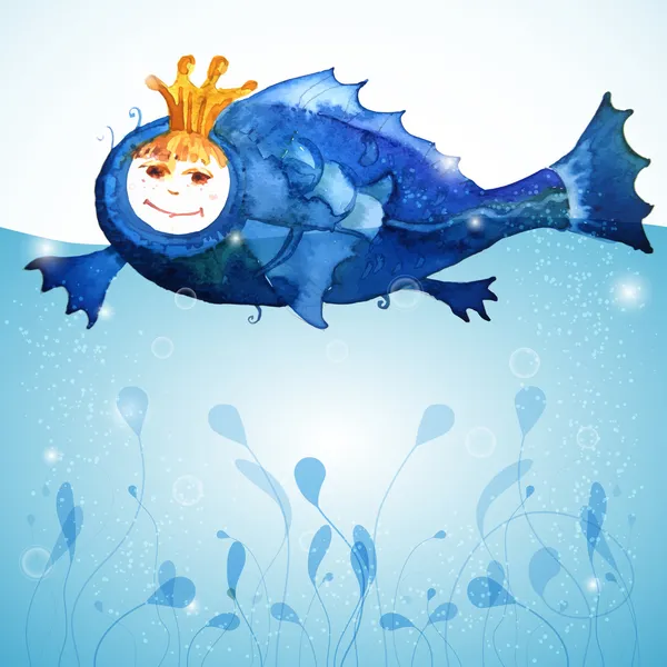 Arrière-plan avec aquarelle poisson — Image vectorielle