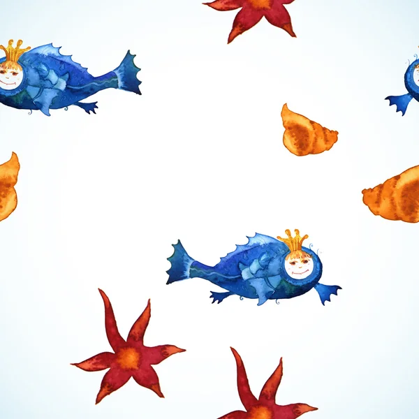 Modèle sans couture avec des poissons aquarelle — Image vectorielle