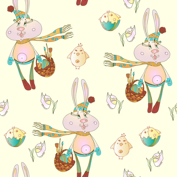 Easter bunnys with chiken — Stock Vector