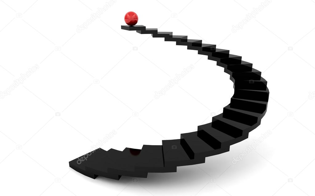 staircase with red ball on top