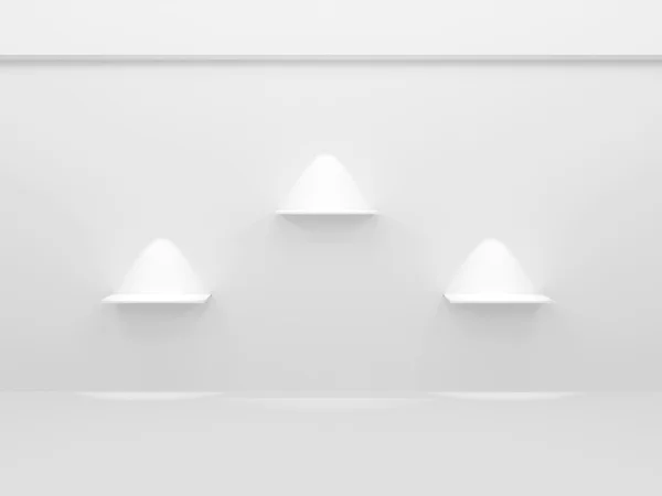 Quarto branco vazio com prateleiras — Fotografia de Stock