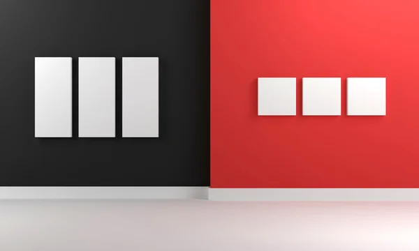रिक्त कॅनव्हास लाल आणि काळा मध्ये 3D खोली — स्टॉक फोटो, इमेज
