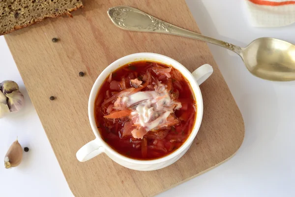 Ukrainian and Russian red borscht, soup — Stock Photo, Image