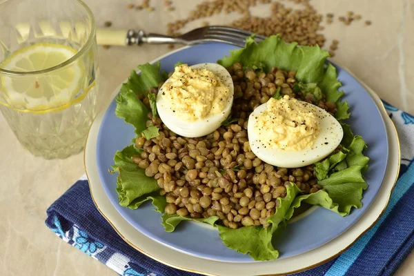 Salada de lentilha com caril de ovo e creme — Fotografia de Stock