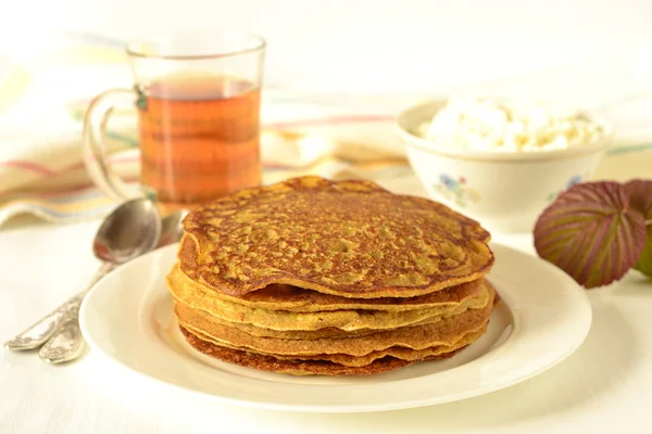 Pumpkin pancakes, crepes, (selective focus) — Stock Photo, Image