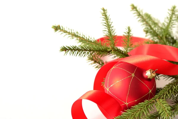 Red Christmas balls and decoration on white background Stock Image