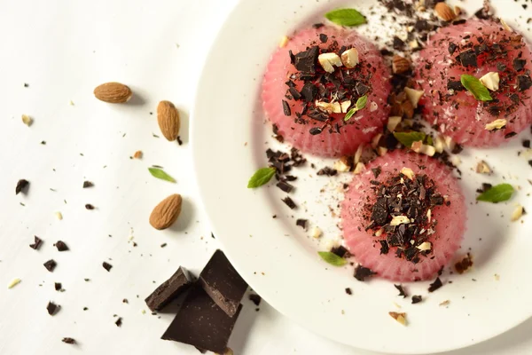 Watermelon jelly with chocolate and almonds — Stock Photo, Image