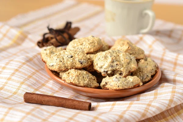 Sesame-chocolate cookies with coffee — Stock Photo, Image