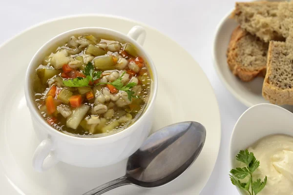 Minestra di rassolnik russa con orzo di perla — Foto Stock