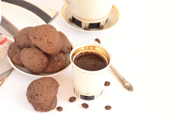 Galletas, café y leche para el desayuno — Foto de Stock