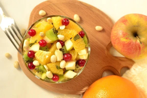 Fruit salad in a glass bowl — Stock Photo, Image