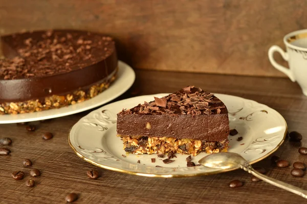 Slice of cold chocolate cheesecake