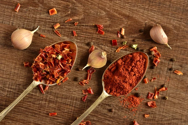 Dry spices in old spoons — Stock Photo, Image