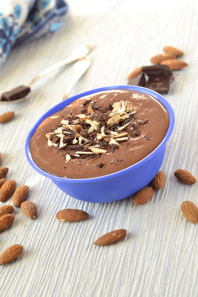 Chocolate mousse with almonds Stock Photo by ©lada10 47246273