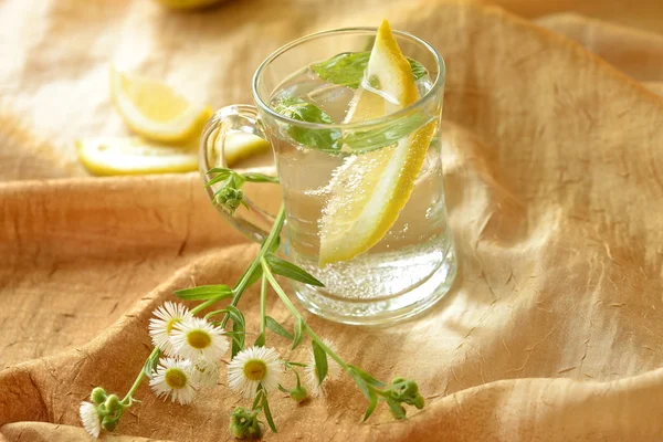 Boire avec du citron et de la menthe et des fleurs sauvages — Photo