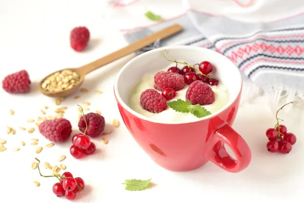 Yogurt with cereal and fresh berries — Stock Photo, Image