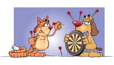 kedi & Dart oynayan köpek