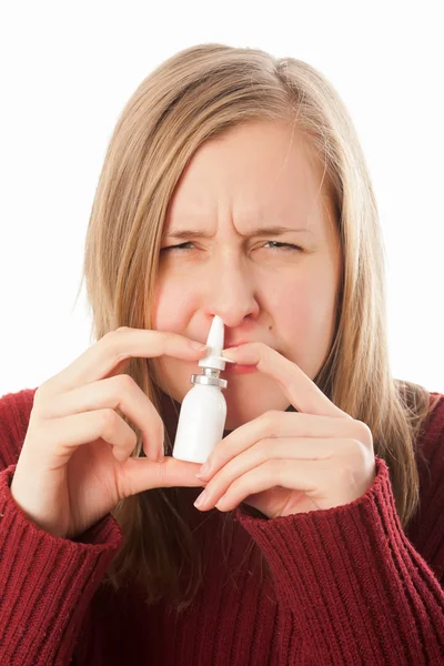 Nasal spray addiction - flu — Stock Photo, Image