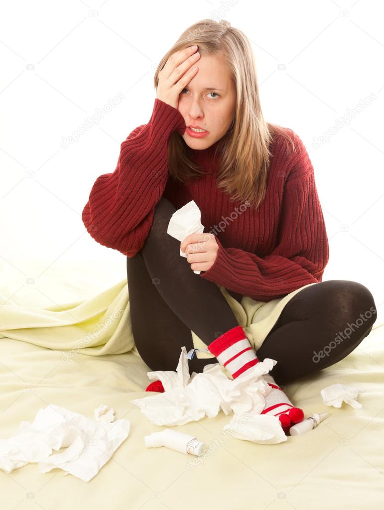 Woman having flu