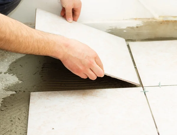 Ceramic Floor Tile Application — Stock Photo, Image