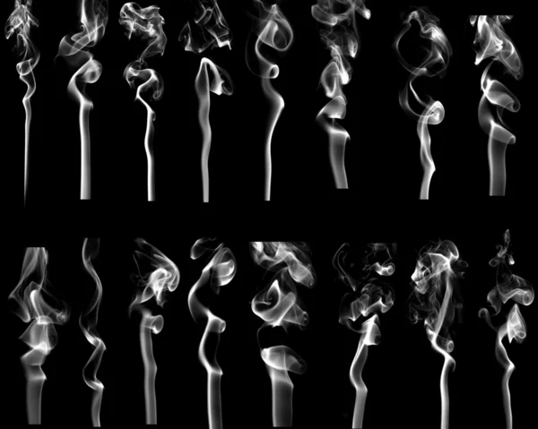 Set of abstract white smoke on black background — Stock Photo, Image