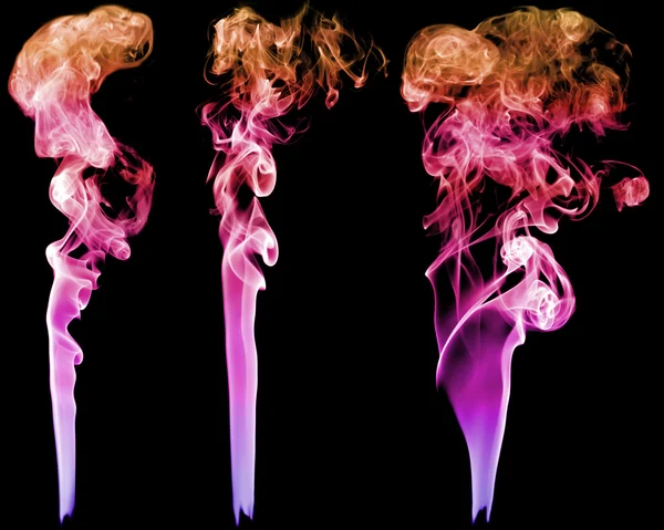Conjunto de humo de color abstracto sobre fondo negro — Foto de Stock