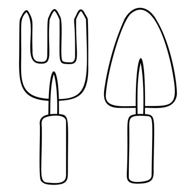 Bahçe aletleri. El Çizimi Yay Simgeleri.