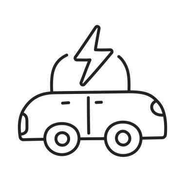 Elektrikli araba. El çizimi EV karalama simgesi.